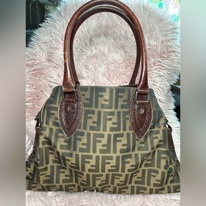 Vintage Fendi Tan and Brown Monogram Classic Shoulder/ Tote Bag Authentic